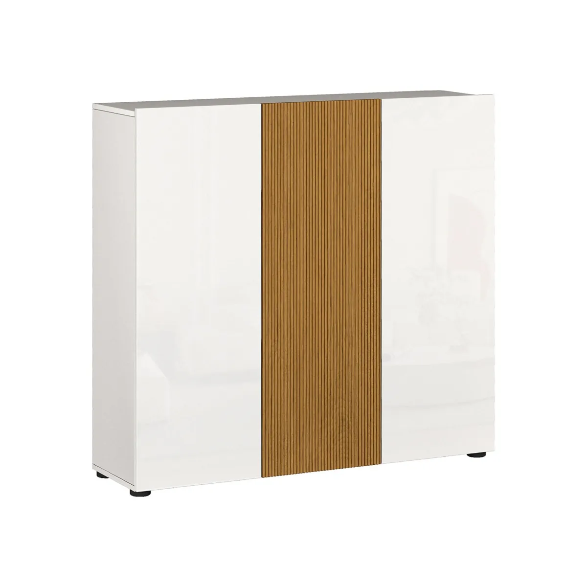 Scarpiere > Dmora Scarpiera Bianco Lucido Marrone Rovere 10 Ripiani 24 Paia 120x34x115h cm, 3 Ante - Palasio Marrone Rovere, Bianco Lucido