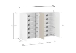 Scarpiera Bianco Lucido Marrone Rovere 10 Ripiani 40 Paia 160x34x115h cm, 4 Ante - Palasio