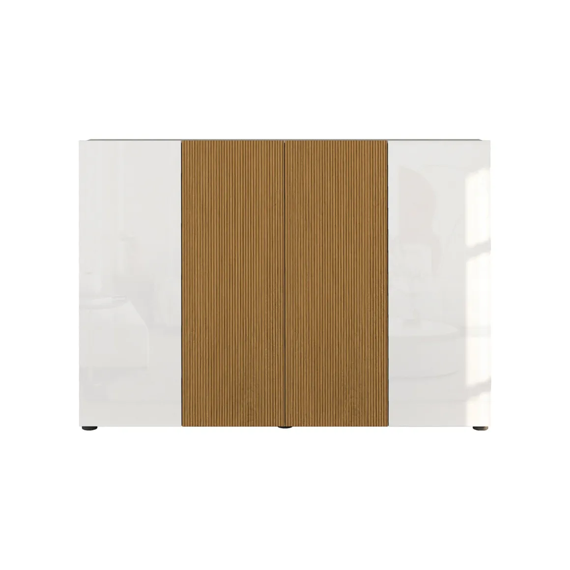 Scarpiera Bianco Lucido Marrone Rovere 10 Ripiani 40 Paia 160x34x115h cm, 4 Ante - Palasio