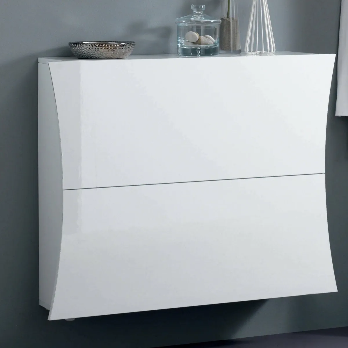 Scarpiere > Dmora Scarpiera 16 Paia 2 Ante 101x27x82h cm, 4 Vani - Kronos Bianco Lucido