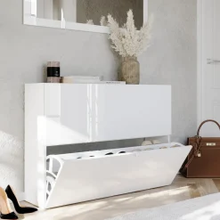 Scarpiere > Dmora Scarpiera 20 Paia 2 Ante 110x25x75h cm, Anta a Ribalta - Lovero Bianco Lucido