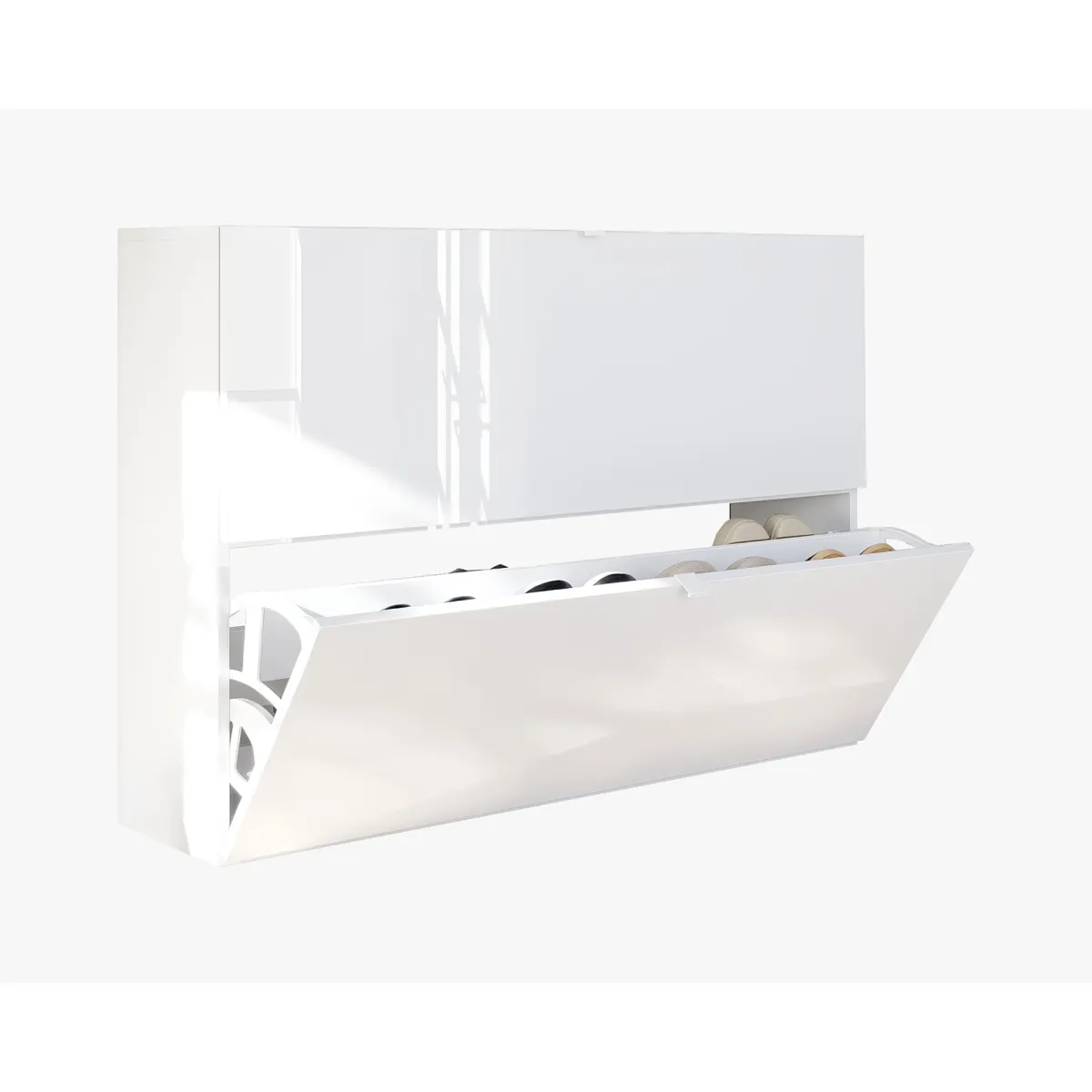 Scarpiere > Dmora Scarpiera 20 Paia 2 Ante 110x25x75h cm, Anta a Ribalta - Lovero Bianco Lucido
