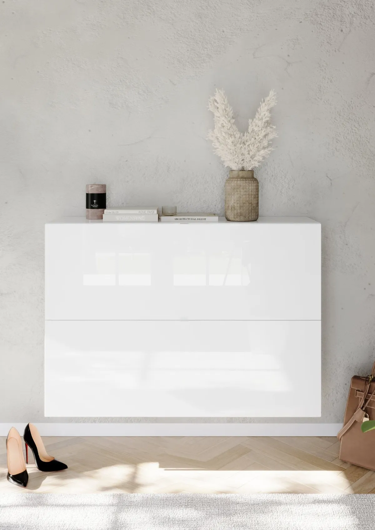 Scarpiere > Dmora Scarpiera 20 Paia 2 Ante 110x25x75h cm, Anta a Ribalta - Lovero Bianco Lucido