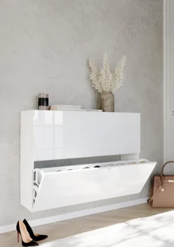 Scarpiere > Dmora Scarpiera 20 Paia 2 Ante 110x25x75h cm, Anta a Ribalta - Lovero Bianco Lucido