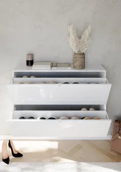 Scarpiere > Dmora Scarpiera 20 Paia 2 Ante 110x25x75h cm, Anta a Ribalta - Lovero Bianco Lucido