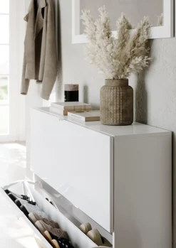 Scarpiere > Dmora Scarpiera 20 Paia 2 Ante 110x25x75h cm, Anta a Ribalta - Lovero Bianco Lucido