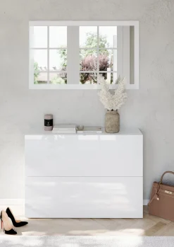 Scarpiere > Dmora Scarpiera 20 Paia 2 Ante 110x25x75h cm, Anta a Ribalta - Lovero Bianco Lucido