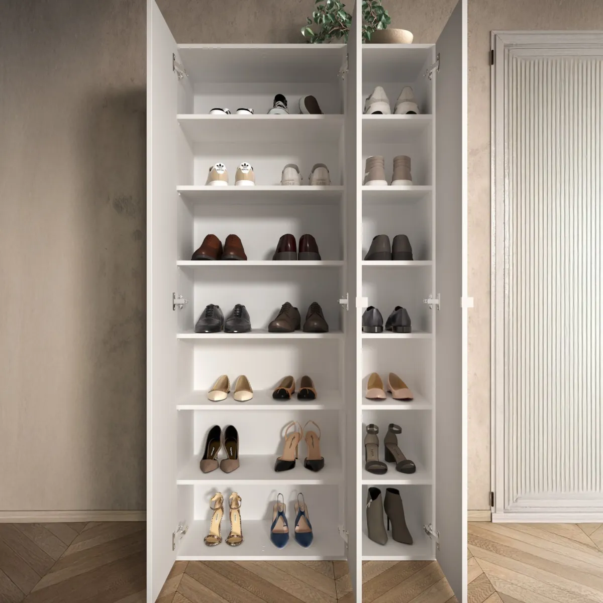 Scarpiere > Dmora Scarpiera 12 Ripiani 28 Paia 95x35x186h cm, 14 Vani - Pertiche Bianco Lucido