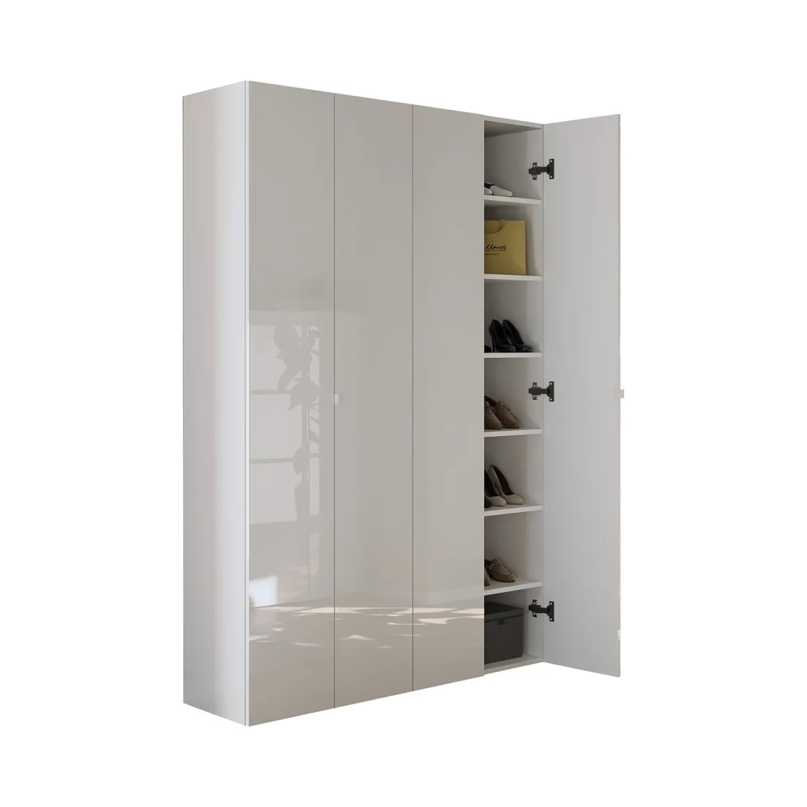 Scarpiera Bianco Lucido 12 Ripiani 42 Paia 126x35x186h cm, 14 Vani - Spessa