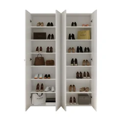 Scarpiera Bianco Lucido 12 Ripiani 42 Paia 126x35x186h cm, 14 Vani - Spessa