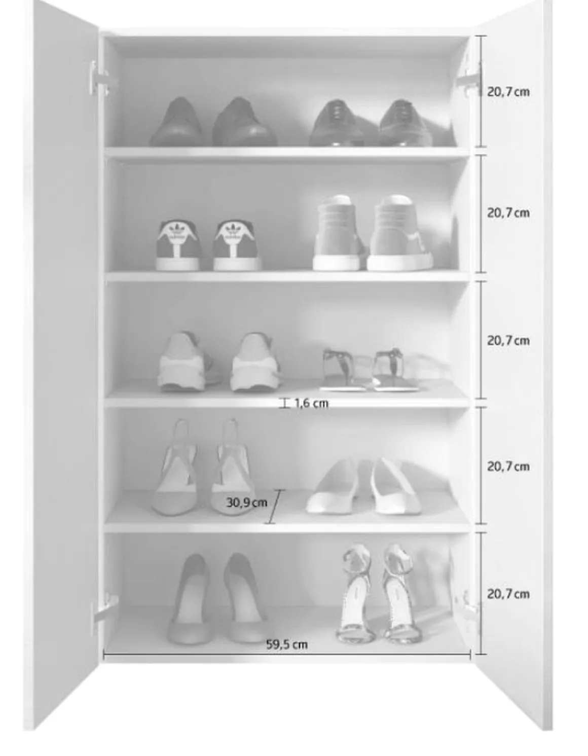 Scarpiere > Dmora Scarpiera 5 Ripiani 20 Paia 72.5x36x86h cm, 6 Vani - Angitola Bianco Lucido