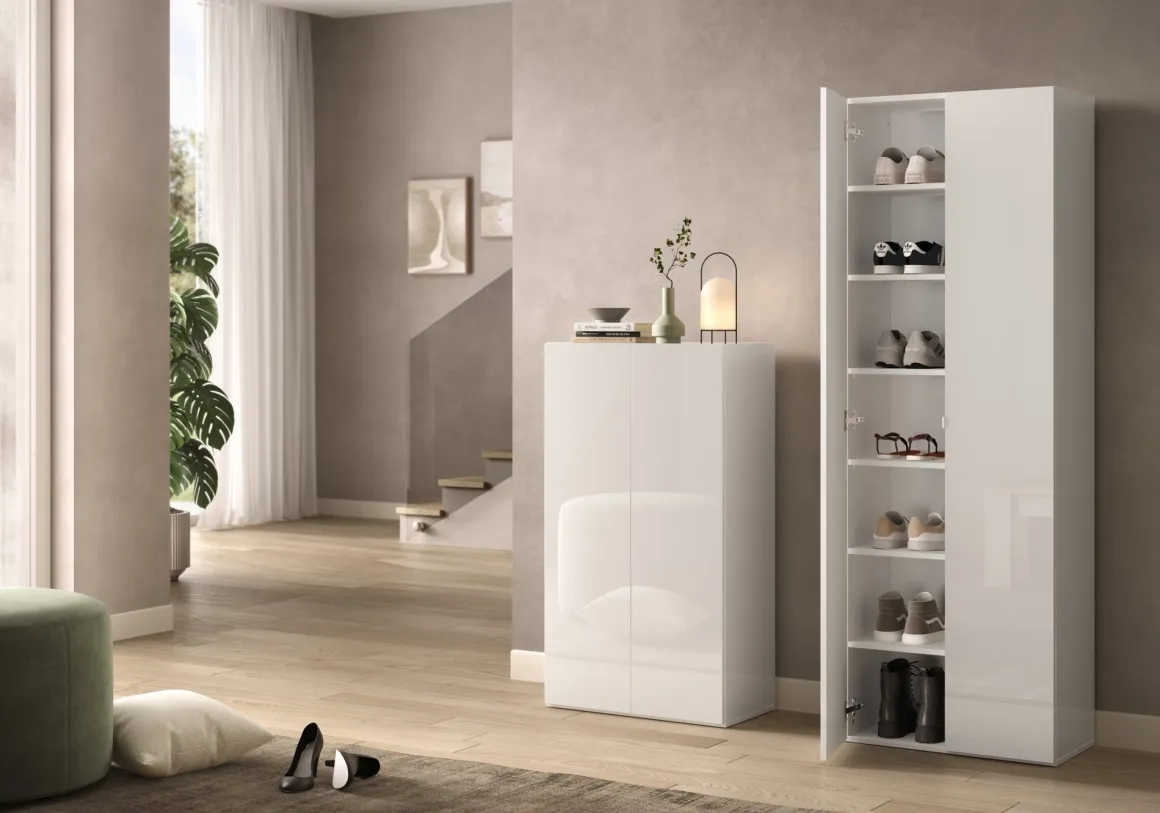 Scarpiere > Dmora Scarpiera 5 Ripiani 20 Paia 72.5x36x86h cm, 6 Vani - Angitola Bianco Lucido