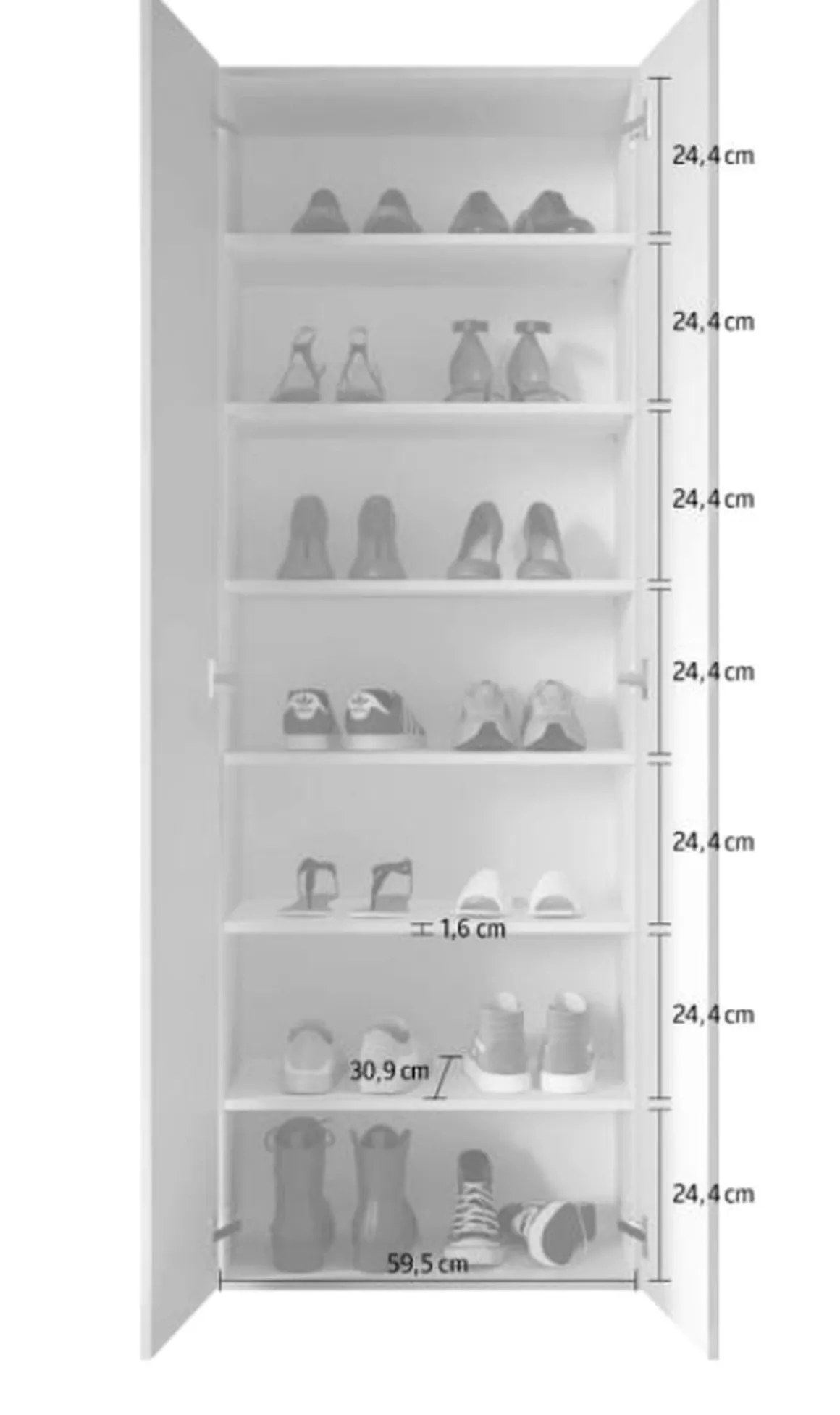 Scarpiera Bianco Lucido 6 Ripiani 21 Paia 63x35x186h cm, 7 Vani - Genuri