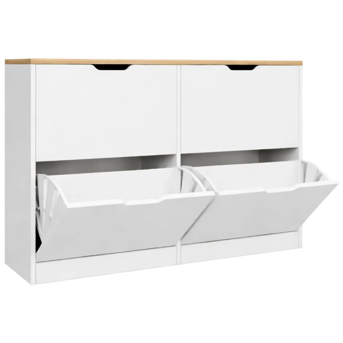 Scarpiera Bianco Marrone Rovere 4 Ripiani 12 Paia 121x30x79h cm, 4 Ante - Invorio