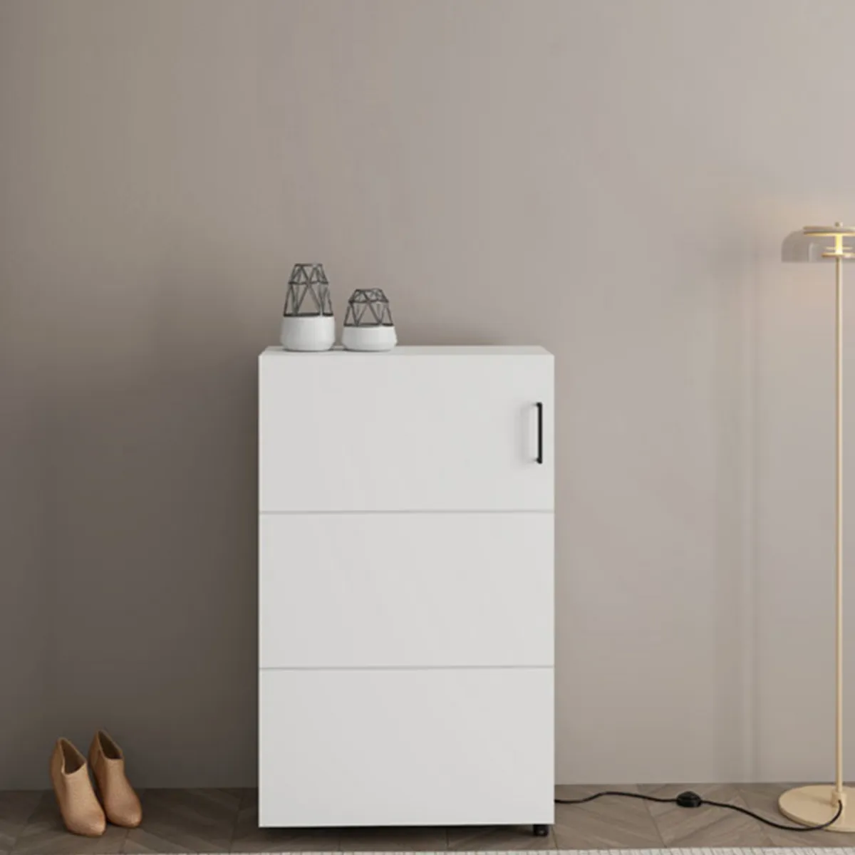 Scarpiere > Dmora Scarpiera Bianco Opaco Nero 6 Ripiani Un'anta 68x33x113h cm, Ante con Doppia Capienza, Apertura con Ruote - Porvoo Nero, Bianco Opaco