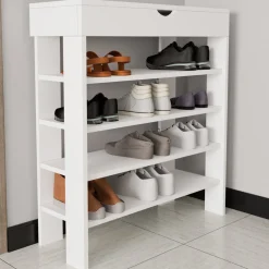 Scarpiera Bianco 5 Ripiani 12 Paia 80x30x90h cm, Un'anta - Monastero