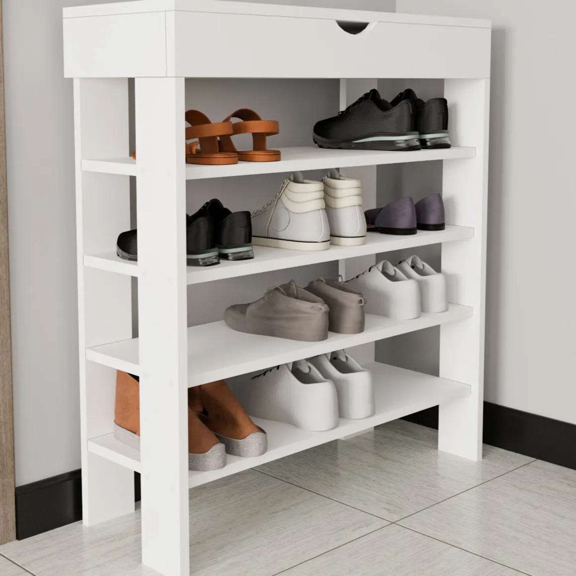 Scarpiera Bianco 5 Ripiani 12 Paia 80x30x90h cm, Un'anta - Monastero