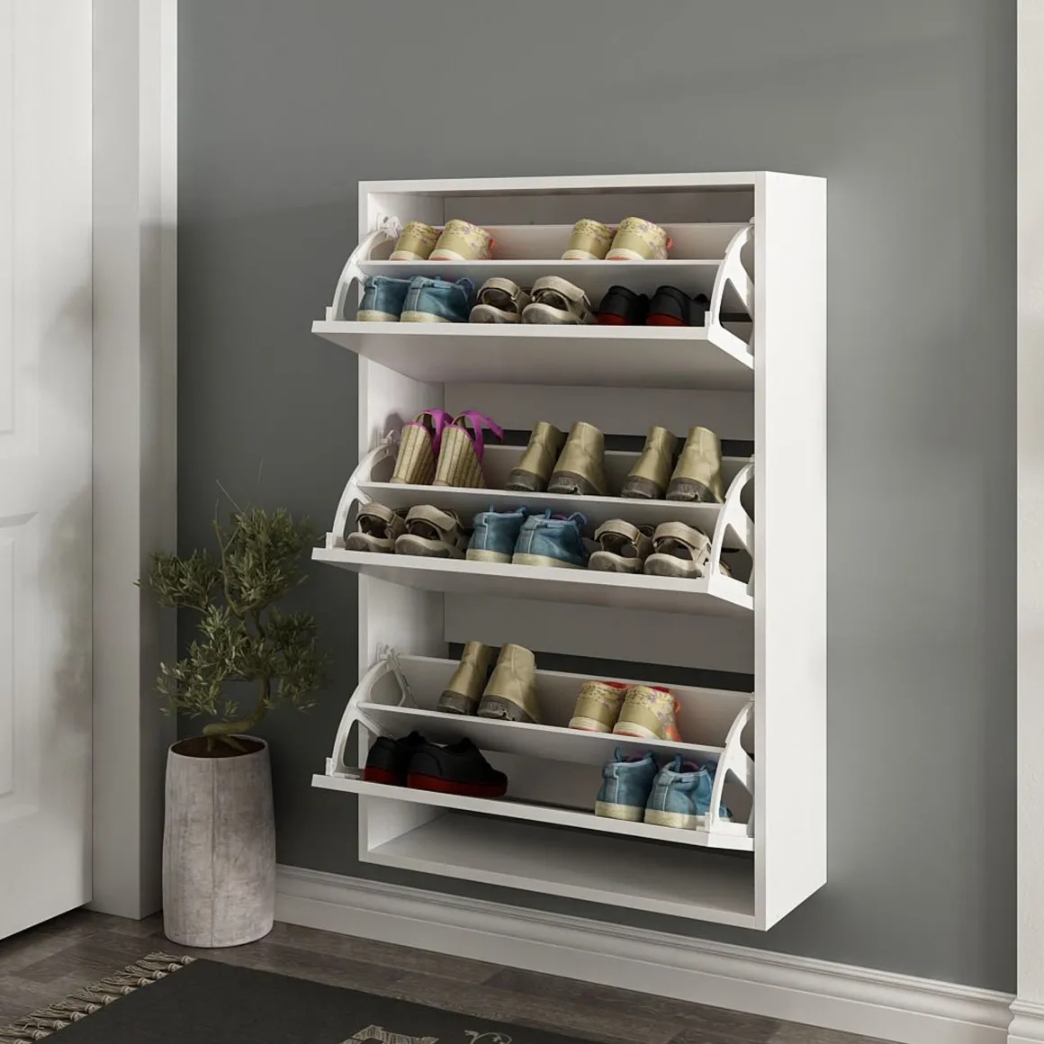 Scarpiera Bianco 6 Ripiani 18 Paia 70x25x109h cm, 3 Ante - Irgoli