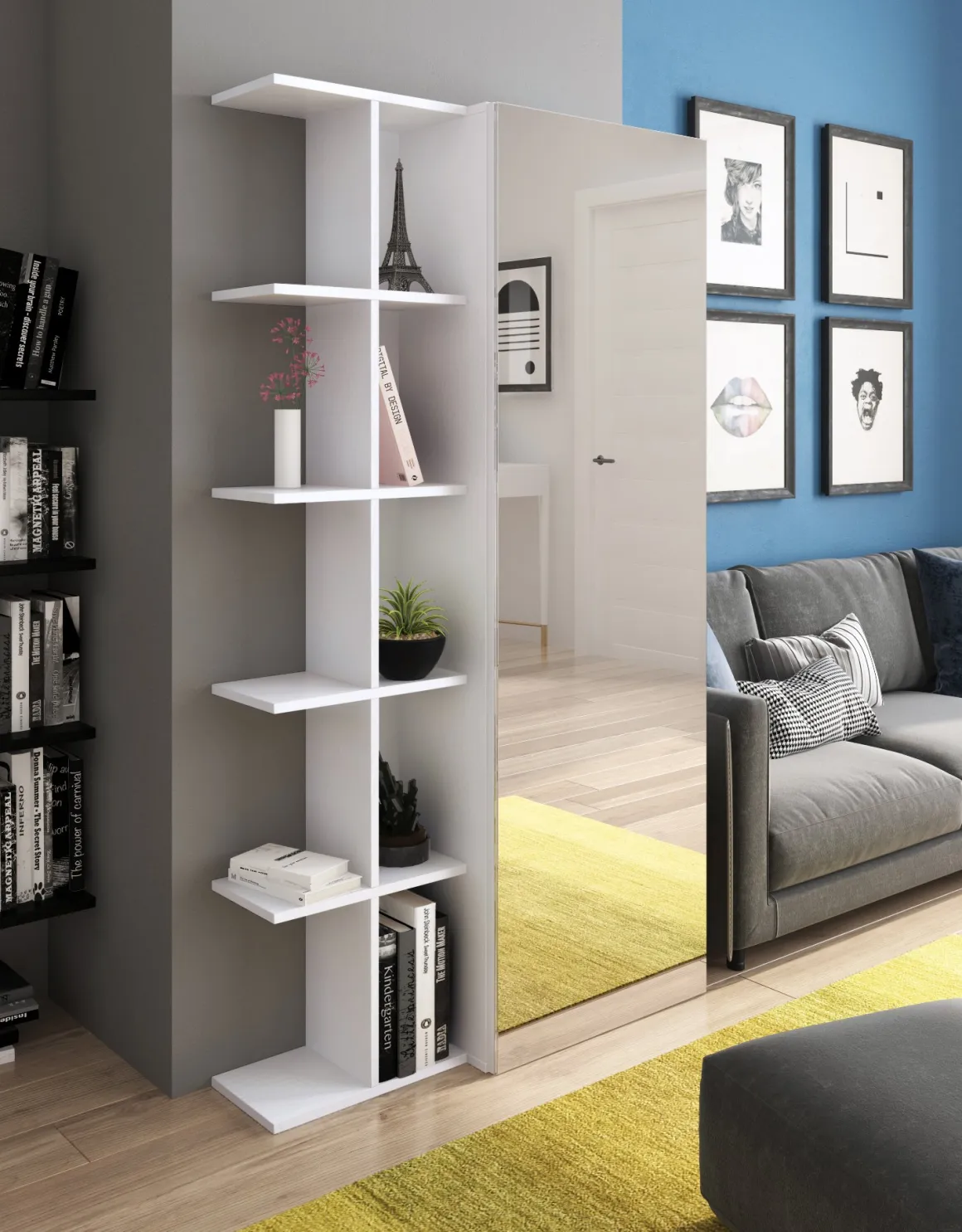 Scarpiere > Dmora Scarpiera 3 Ripiani 6 Vani 69x28x115h cm, 3 Ante - Seggiano Bianco