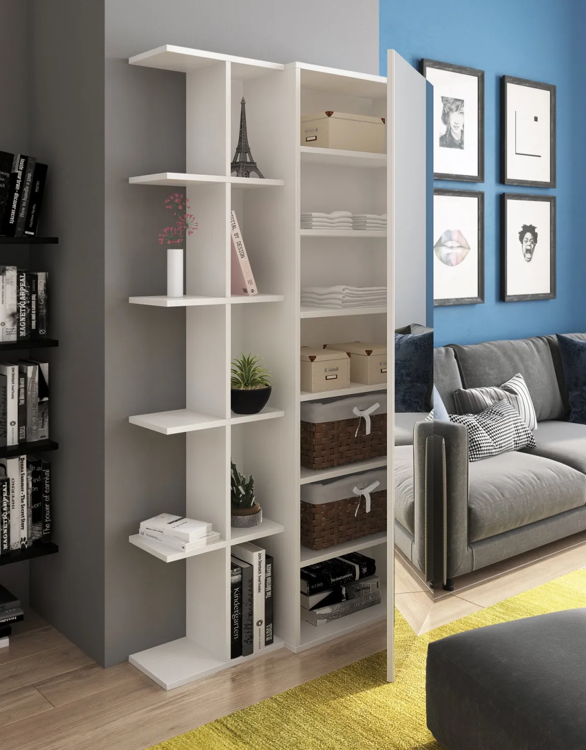 Scarpiere > Dmora Scarpiera 3 Ripiani 6 Vani 69x28x115h cm, 3 Ante - Seggiano Bianco