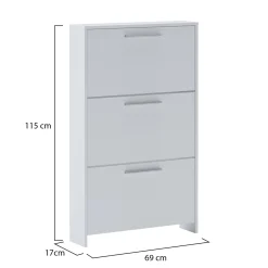 Scarpiera Bianco 3 Vani 3 Ante 69x17x115h cm, Chiusura a Ribalta - Ossi
