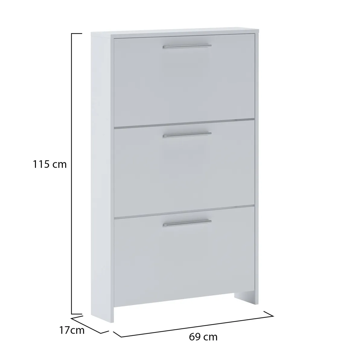 Scarpiera Bianco 3 Vani 3 Ante 69x17x115h cm, Chiusura a Ribalta - Ossi