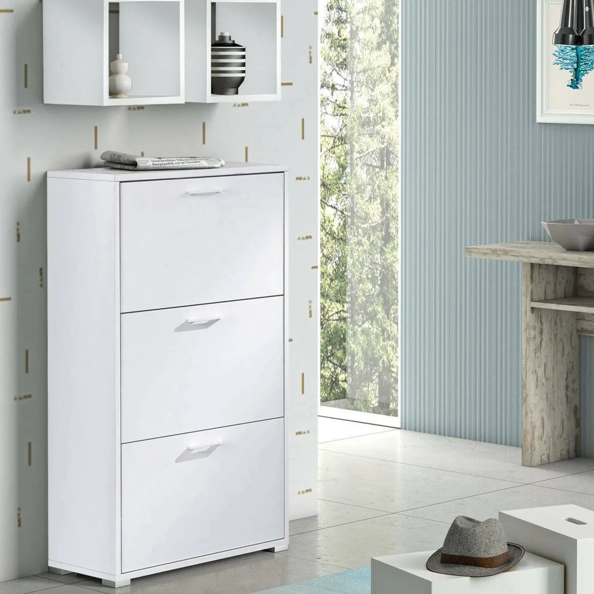 Scarpiera classica bianca 67x112h cm in legno - Axinite