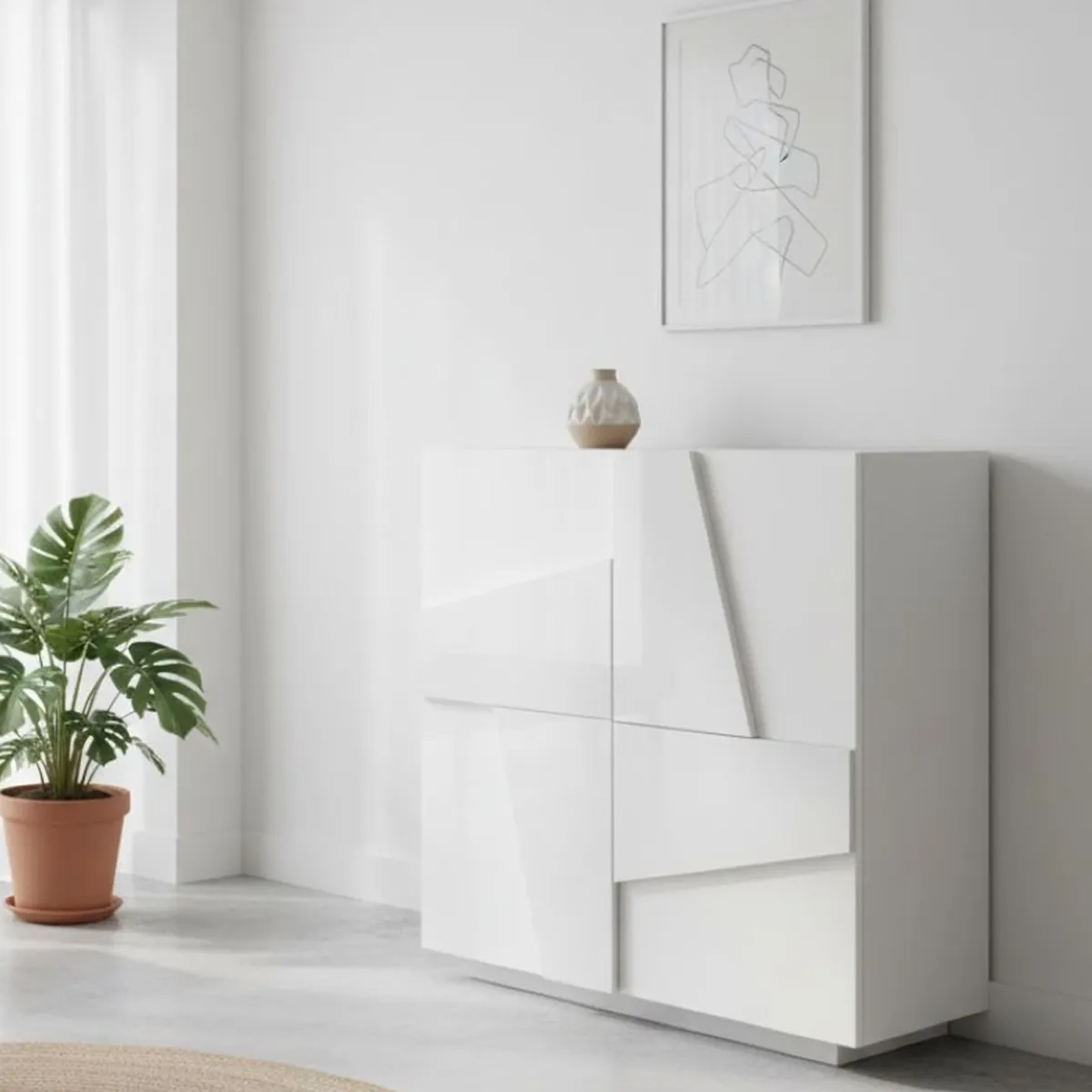 Bagno|Scarpiere > Dmora Scarpiera contemporanea 2 ante bianca lucida 81x86h cm - Apetta Bianco Lucido
