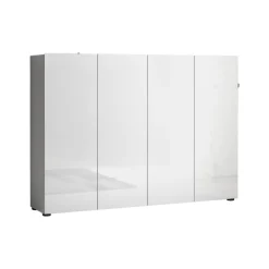 Bagno|Scarpiere > Dmora Scarpiera da ingresso 4 ante bianca lucida e ardesia 120x80h cm - Anist Grigio Ardesia, Bianco Lucido