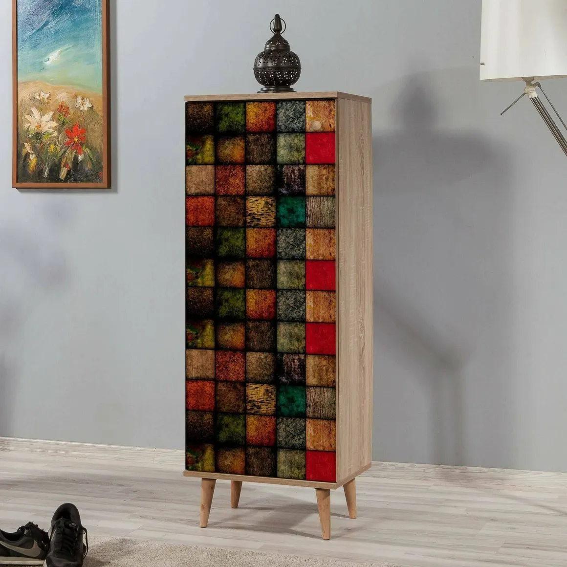 Scarpiera design legno e multicolore 50x135h cm in legno - Giadeite