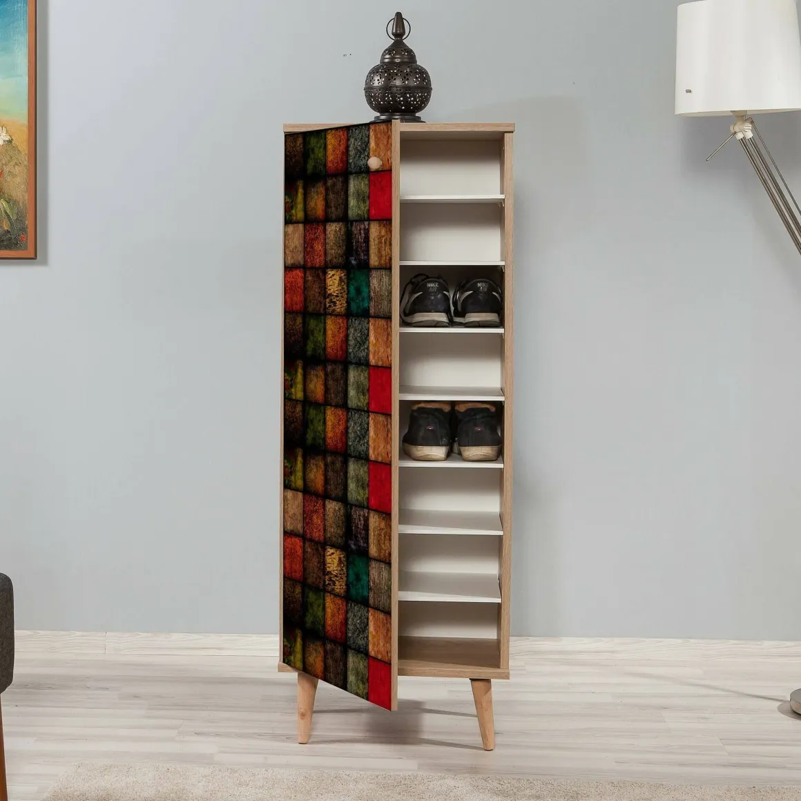 Scarpiera design legno e multicolore 50x135h cm in legno - Giadeite