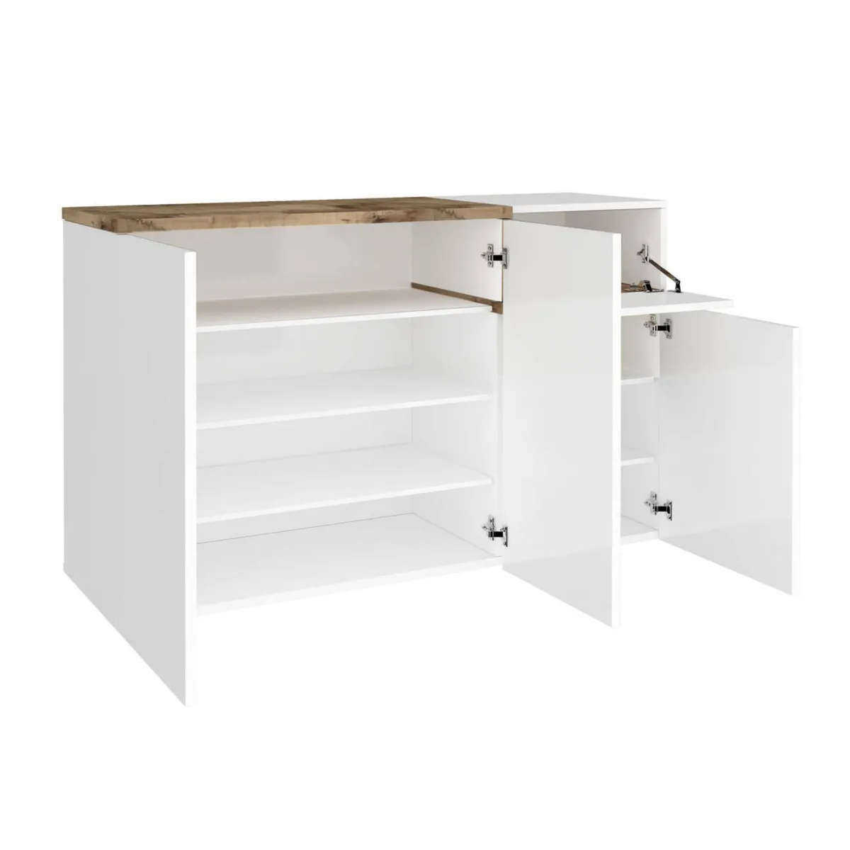 Bagno|Scarpiere > Dmora Scarpiera elegante 4 ante bianca lucida e acero 120x80h cm - Anist Marrone Acero, Bianco Lucido