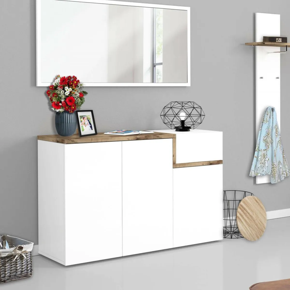 Bagno|Scarpiere > Dmora Scarpiera elegante 4 ante bianca lucida e acero 120x80h cm - Anist Marrone Acero, Bianco Lucido