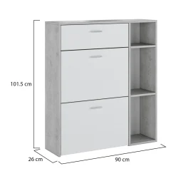 Scarpiere > Dmora Scarpiera Grigio Cemento Bianco 90x26x102h cm, un Cassetto - Samassi Bianco, Grigio Cemento