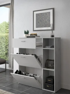 Scarpiere > Dmora Scarpiera Grigio Cemento Bianco 90x26x102h cm, un Cassetto - Samassi Bianco, Grigio Cemento
