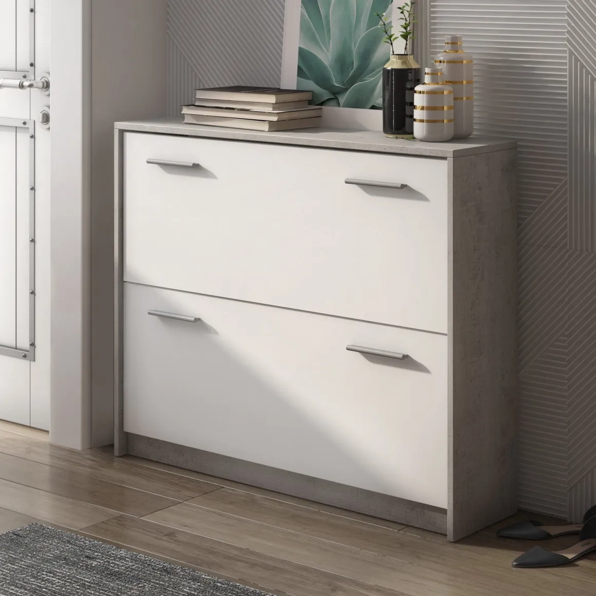 Scarpiera Grigio Cemento Bianco 98x24x80h cm - Nespolo