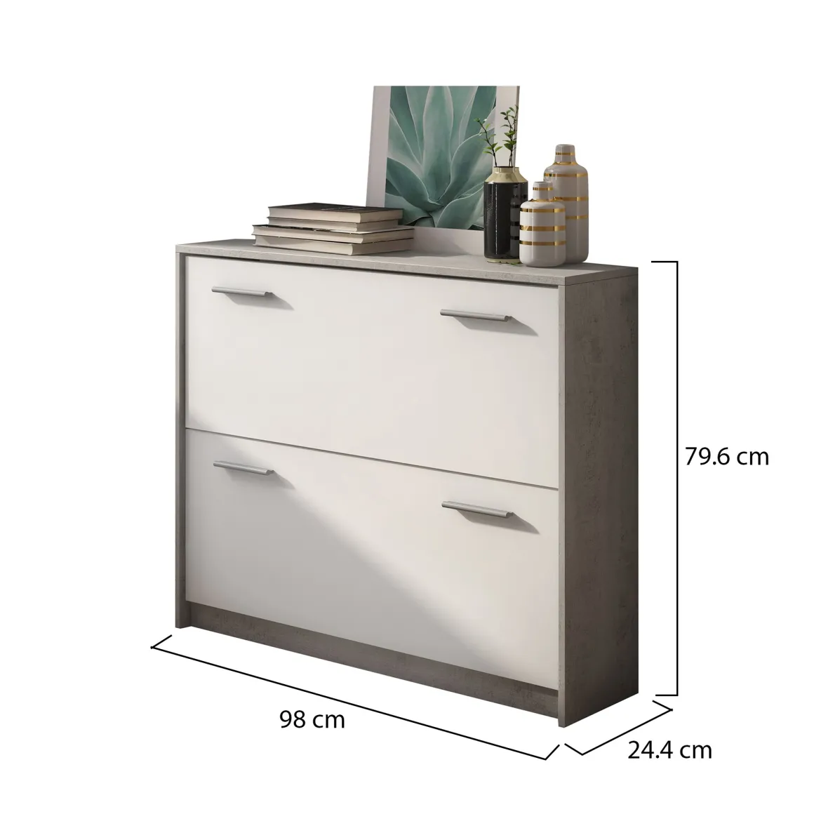 Scarpiera Grigio Cemento Bianco 98x24x80h cm - Nespolo