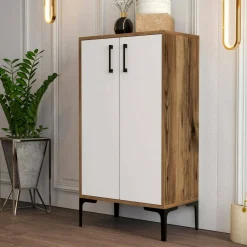 Bagno|Scarpiere > Dmora Scarpiera industrial noce e bianca 60x111h cm - Axarix Bianco, Marrone Noce