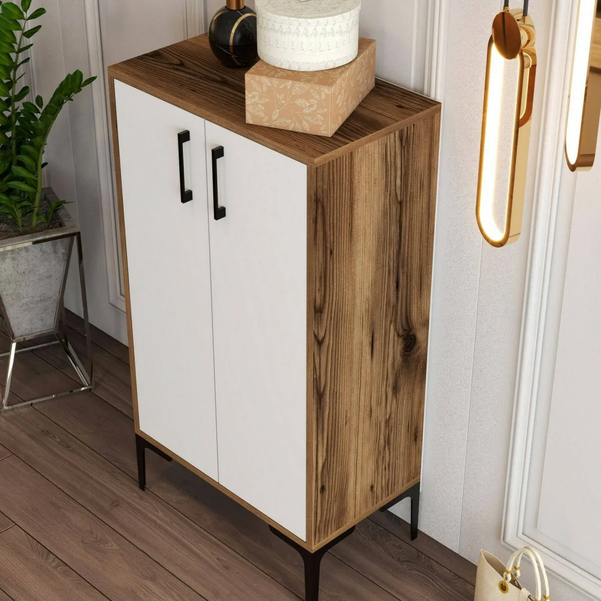 Bagno|Scarpiere > Dmora Scarpiera industrial noce e bianca 60x111h cm - Axarix Bianco, Marrone Noce