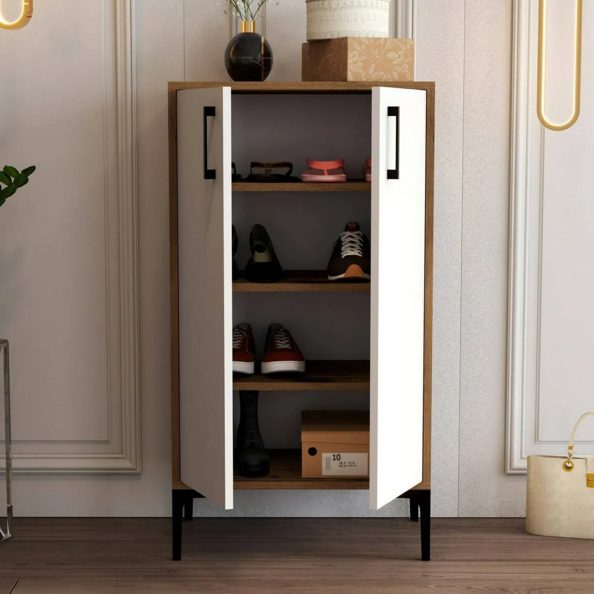 Bagno|Scarpiere > Dmora Scarpiera industrial noce e bianca 60x111h cm - Axarix Bianco, Marrone Noce