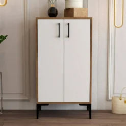 Bagno|Scarpiere > Dmora Scarpiera industrial noce e bianca 60x111h cm - Axarix Bianco, Marrone Noce