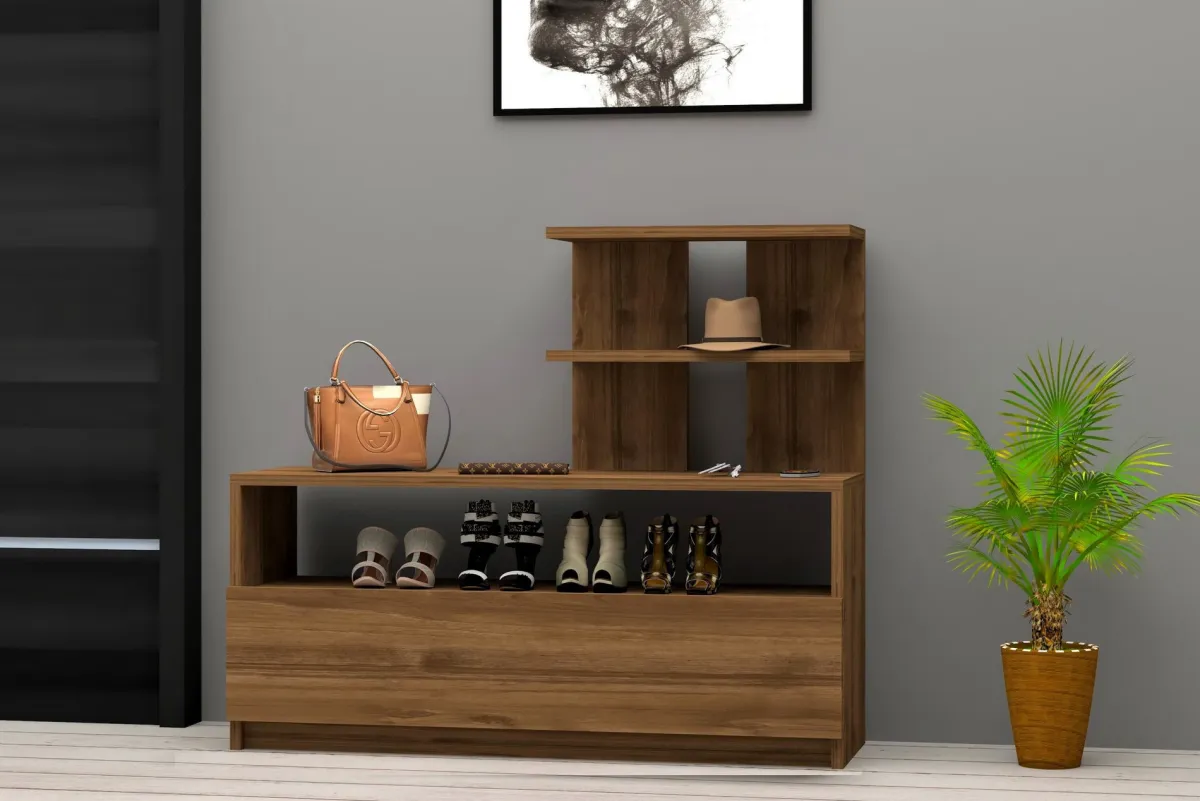 Scarpiere > Dmora Scarpiera 4 Ripiani 12 Paia 100x30x85h cm, Un'anta - Sinni Marrone Noce