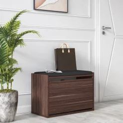 Scarpiera Marrone Noce un Ripiano 2 Vani 65x43.5x32h cm, Un'anta