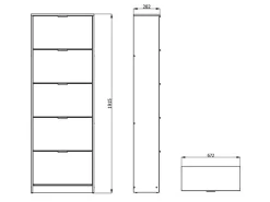 Scarpiera Marrone Quercia 10 Ripiani 5 Ante 67x28x191.5h cm, Maniglie Incluse - Sueglio