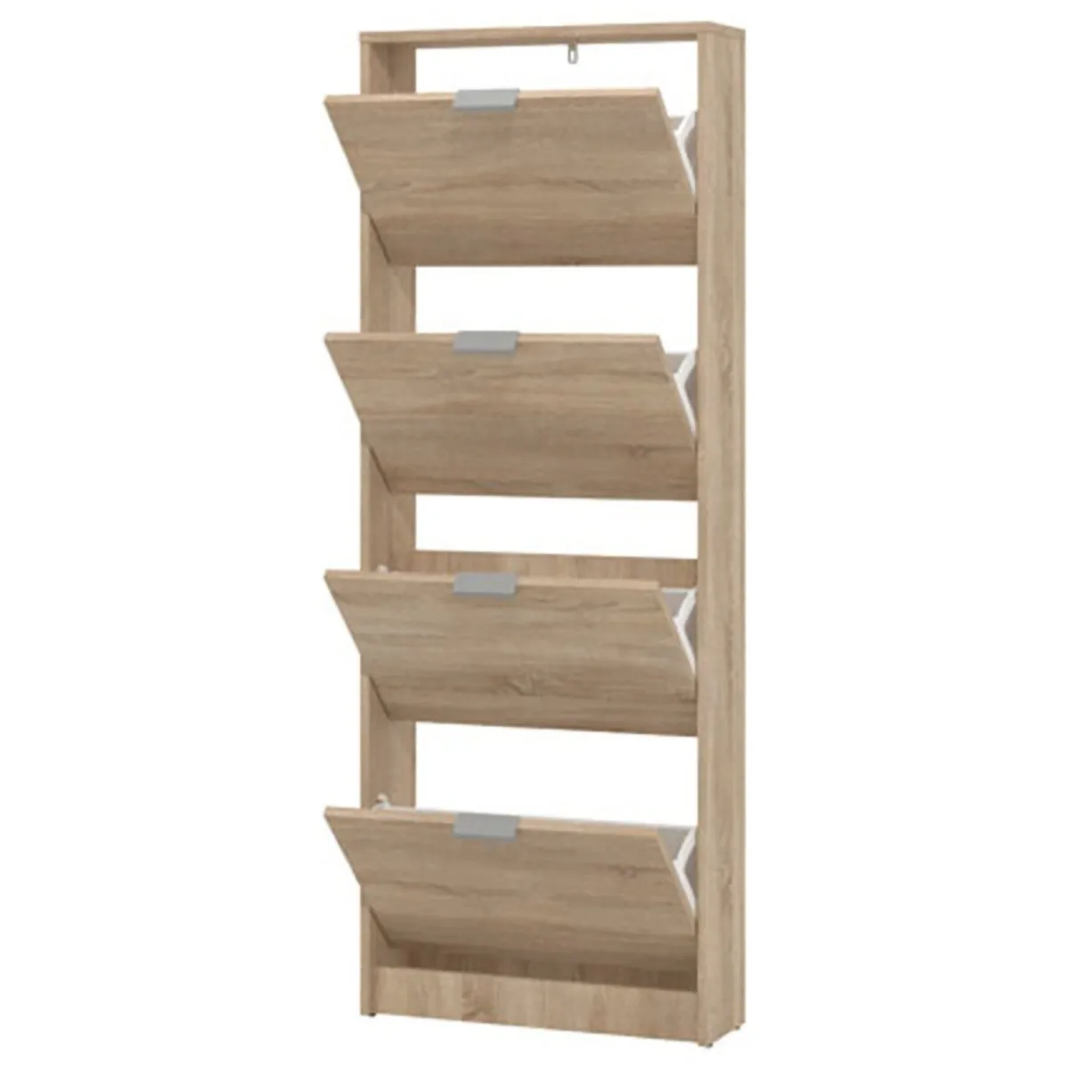 Scarpiere > Dmora Scarpiera un Ripiano 4 Ante 58x18x155.5h cm, kit Fissaggio a Muro Incluso - Pesche Marrone Rovere chiaro