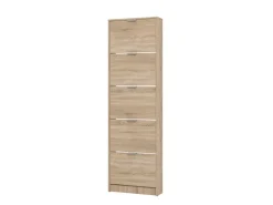 Scarpiera Marrone Rovere Chiaro un Ripiano 5 Ante 58x18x191.5h cm, kit Fissaggio a Muro Incluso - Capriolo