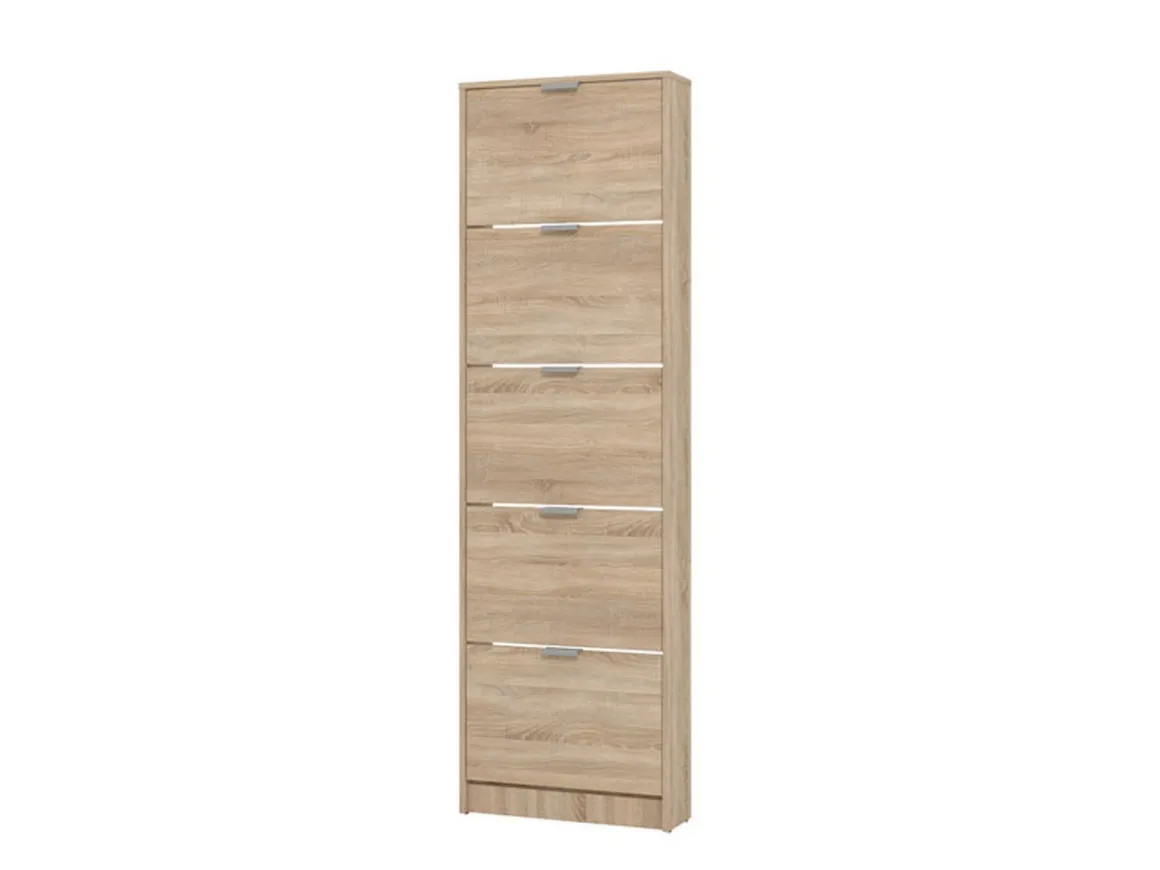 Scarpiera Marrone Rovere Chiaro un Ripiano 5 Ante 58x18x191.5h cm, kit Fissaggio a Muro Incluso - Capriolo