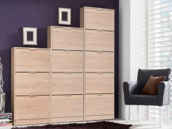 Scarpiera Marrone Rovere Chiaro un Ripiano 5 Ante 58x18x191.5h cm, kit Fissaggio a Muro Incluso - Capriolo