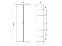 Scarpiera Marrone Rovere Nero 5 Ripiani 2 Ante 67.5x35x195h cm, kit Fissaggio a Muro Incluso - Ciminna