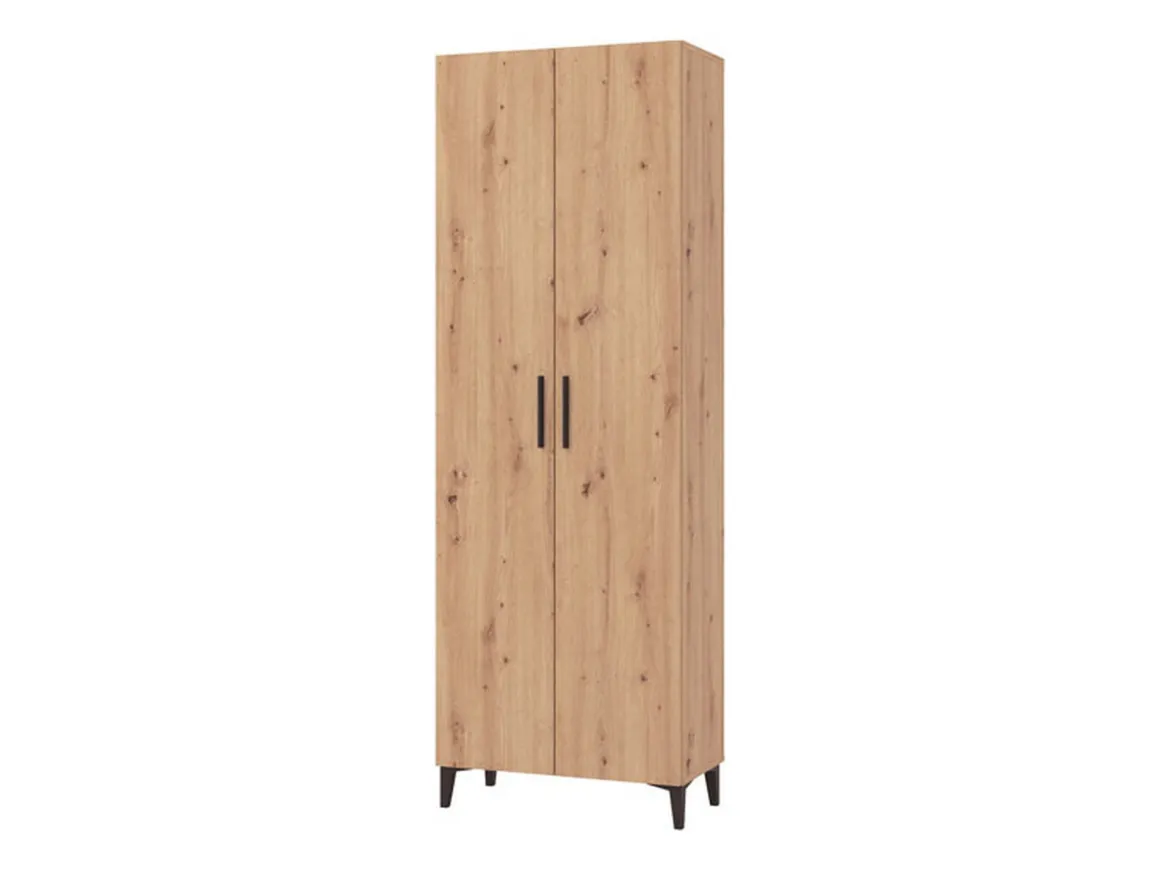 Scarpiera Marrone Rovere Nero 5 Ripiani 2 Ante 67.5x35x195h cm, kit Fissaggio a Muro Incluso - Ciminna
